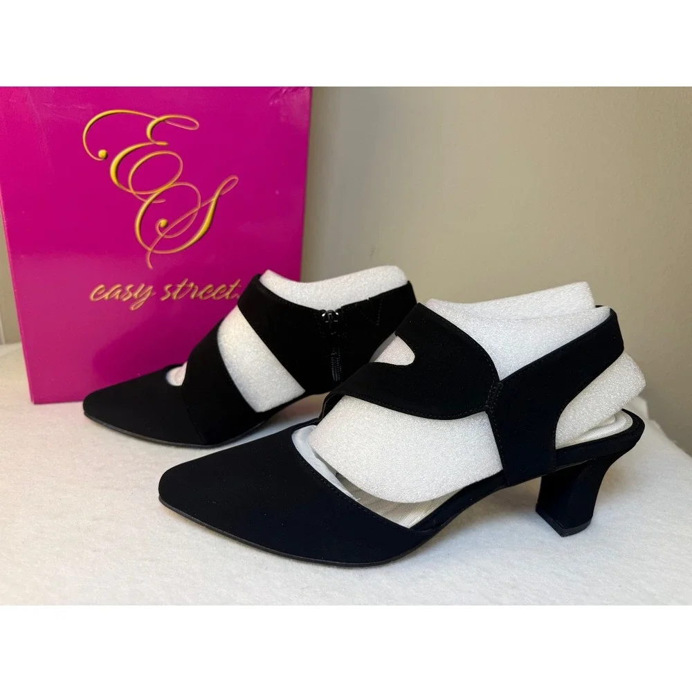 Easy‎ Street Venue Heels Women's 7.5 WW NIB Black Slingback Dressy Holiday Party